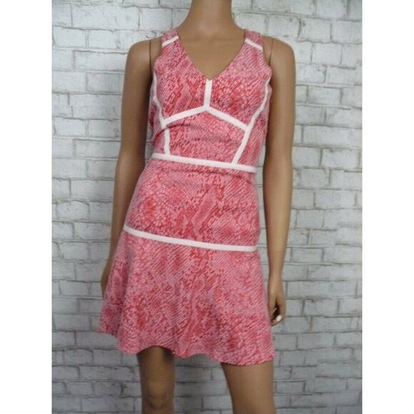 $297 Parker Yonkers Snakeskin Red V-neck Fit & Flare Cutout Back Dress Small NWT - Picture 3 of 9